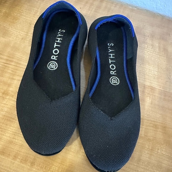 Rothy's Shoes - Rothy's The Flat Black Flats with Blue Trim - Size 8.5